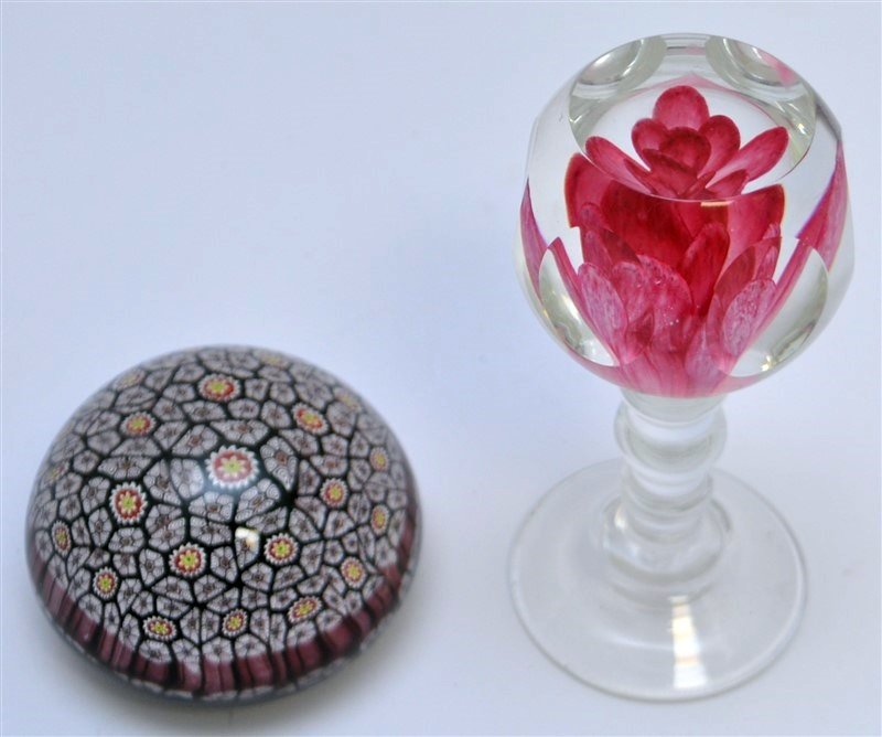 2 PC MURANO MILLEFORI & PINK FLORAL PAPERWEIGHTS (1 of 7)