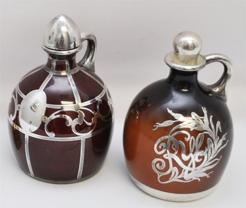 2 ART NOUVEAU STERLING OVERLAY & LIQUOR DECANTERS (1 of 10)