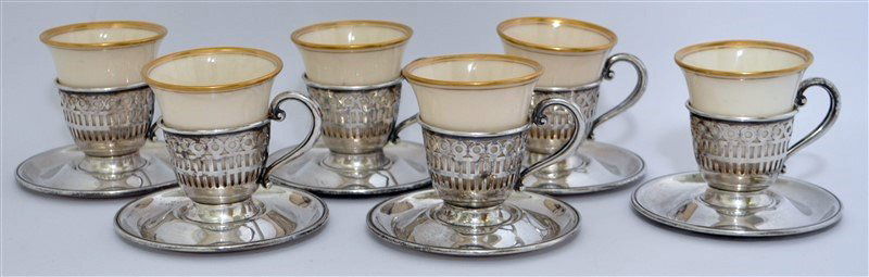 SET OF 6 AMERICAN STERLING DEMITASSE CUPS & SAUCERS (1 of 7)