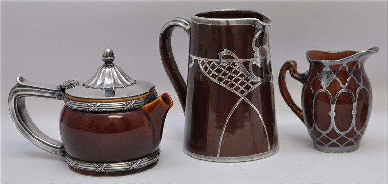 3 pc ART NOUVEAU STERLING OVERLAY JUG - CREAMER (1 of 10)