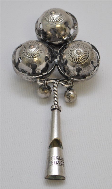 STERLING SILVER 19th c NOVELTY BABY RATTLE & WHISTLE (1 of 5)