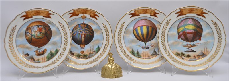 4 FRENCH PORCELAIN HAND PAINTED BALLOON PLATES (1 of 9)