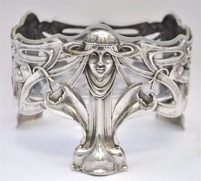 19th c. AUSTRIAN ART NOUVEAU 800 SILVER FIGURAL BOWL (1 of 9)