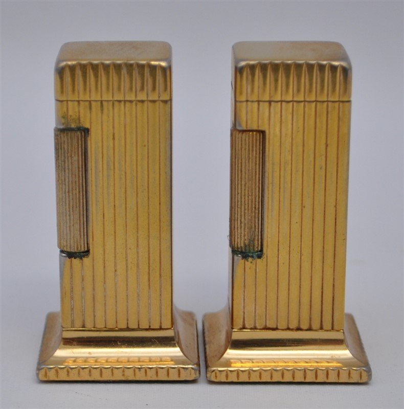 PAIR OF DUNHILL ROLLALITE GOLD PLATED TABLE LIGHTERS (1 of 8)