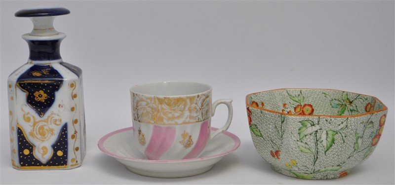 3 pc ANTIQUE MISC PORCELAIN FLO BLUE - CHINTZ + (1 of 9)