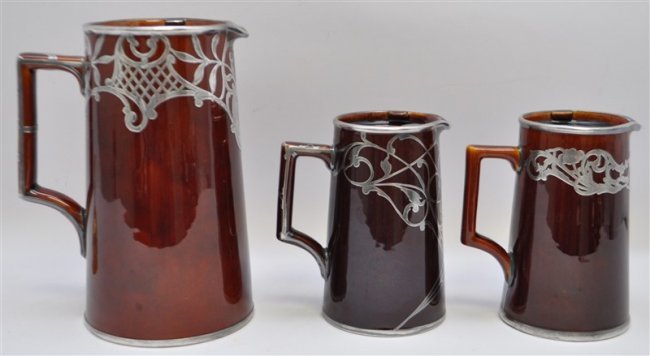 3 ART NOUVEAU STERLING OVERLAY CHOCOLATE POTS (1 of 10)