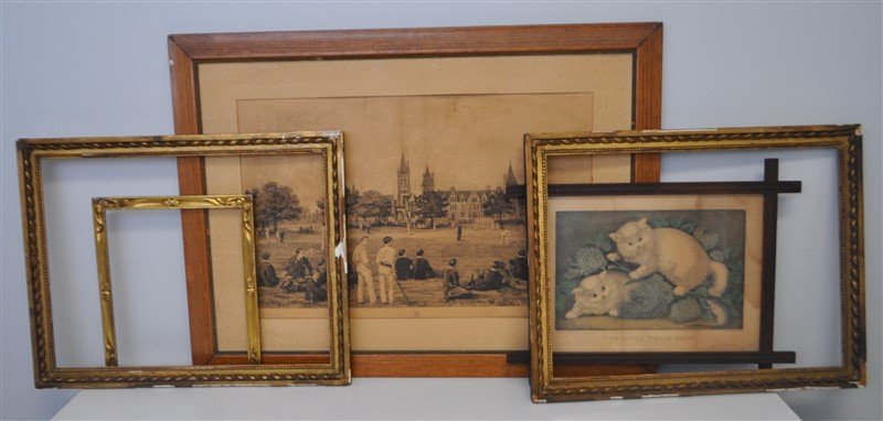 5 pc ANTIQUE / VINTAGE FRAMES W 2 PRINTS (1 of 10)
