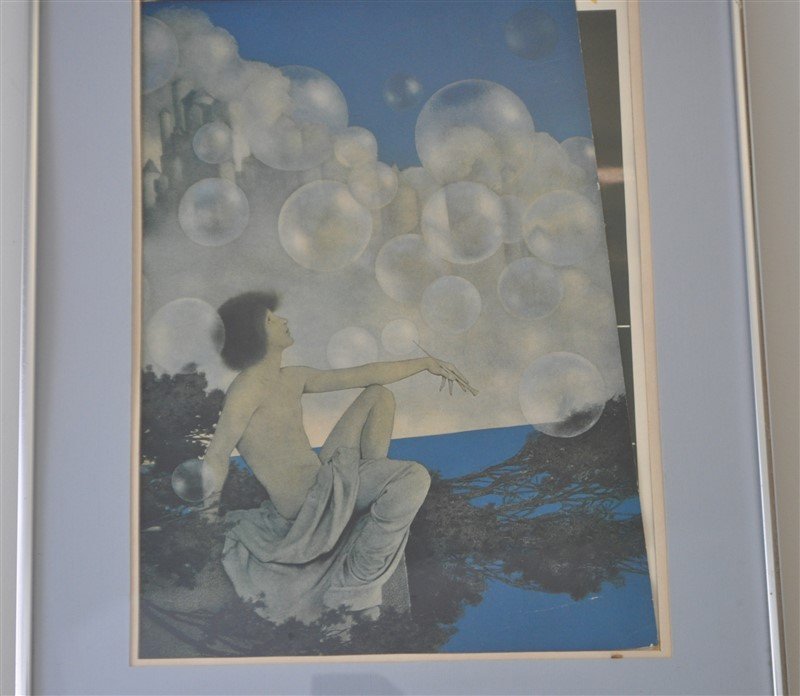 VINTAGE MAXWELL PARRISH AIR CASTLES FRAMED: A Vintage Maxwell Parrish Print "Air Castles". This is one of Parrish's early works known as Air Castles that was first debuted on the cover of "The Ladies Home Journal" in September 1904. The print i