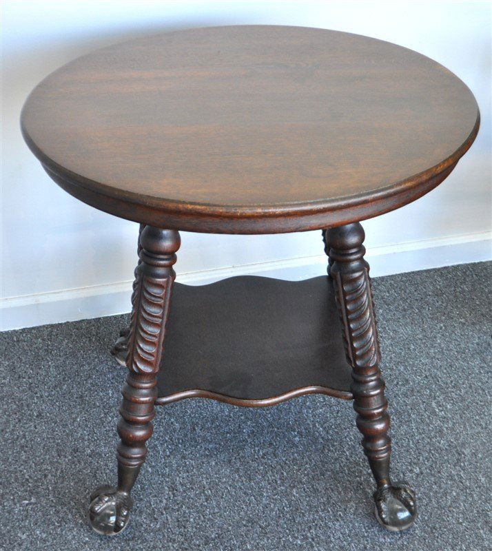 Antique Oak Table W Glass Ball & Claw Feet