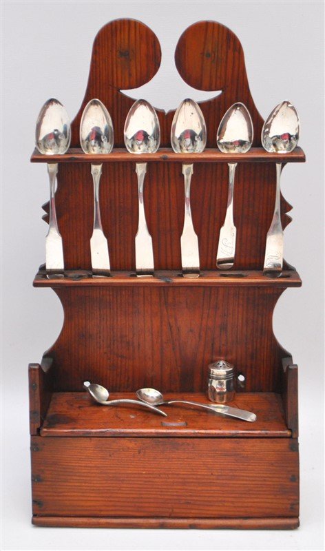 SPOON RACK CANDLE BOX & 6 COIN SILVER SPOONS (1 of 10)