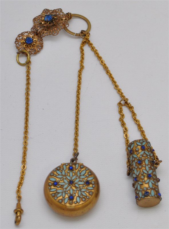GILT ENAMELED JEWELED CHATELAINE (1 of 7)