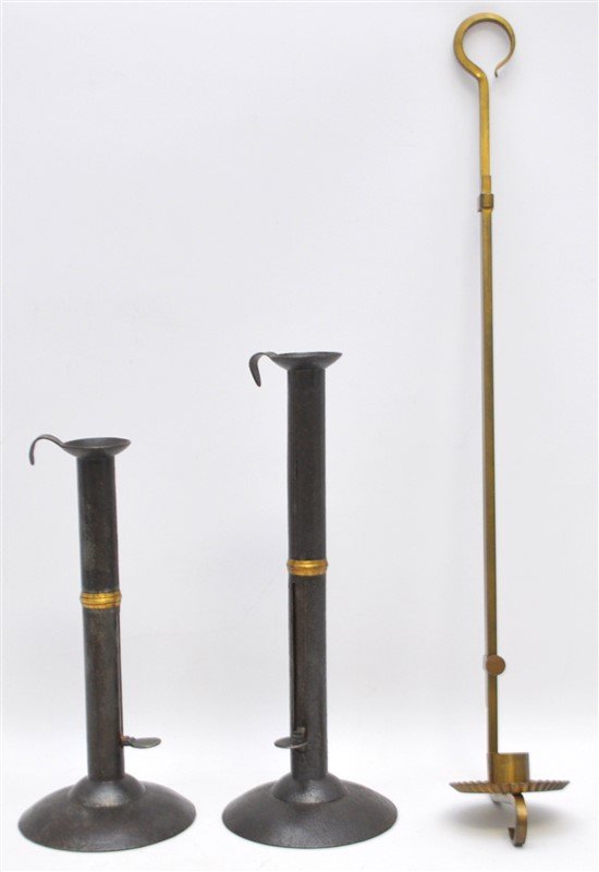 3 SIGNED SHEET-IRON & BRASS PAIR OF HOG-SCRAPER PUSH-UP (1 of 9)