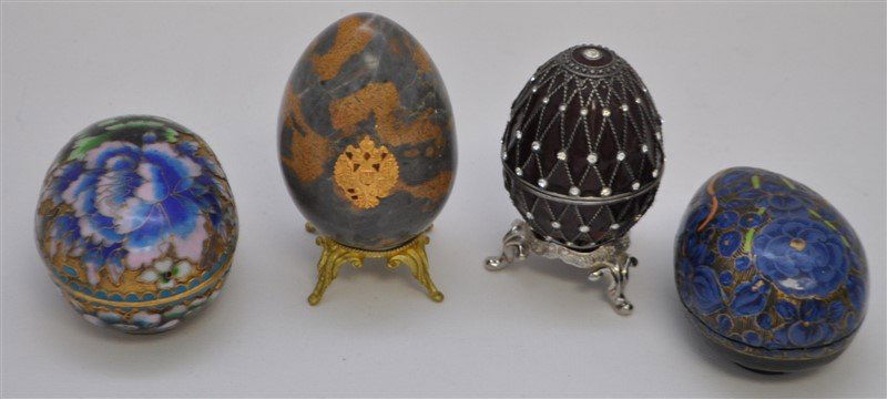 4 RUSSIAN + CHINESE ENAMELED & PAPER MACHE EGGS (1 of 9)