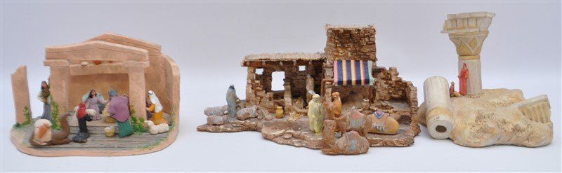 3 pc RICK SHELLY - HAND PAINTED POTTERY NATIVITY (1 of 9)