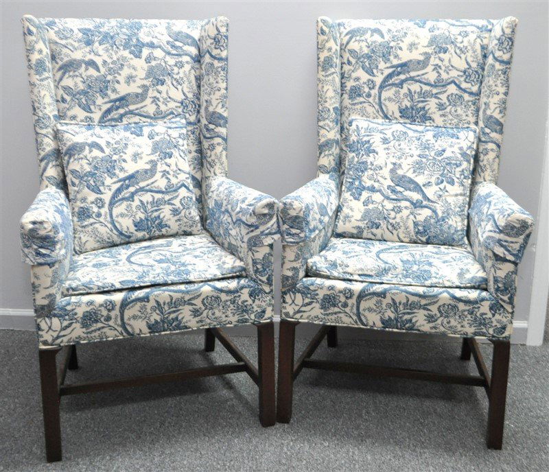 PAIR CHIPPENDALE WING BACK ARM CHAIRS (1 of 5)