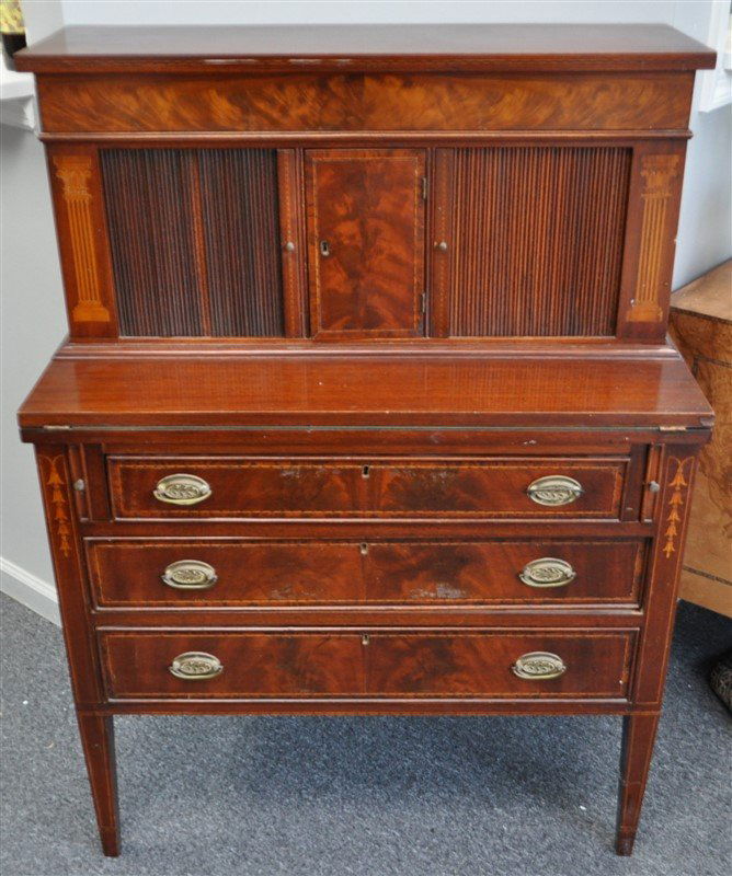 HEPPLEWHITE INLAID TAMBOUR DESK (1 of 10)