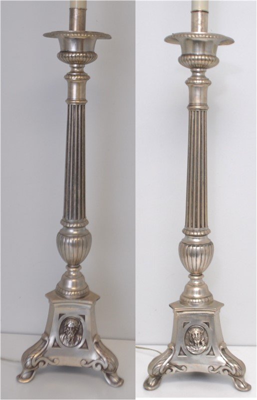 PAIR TALL SPANISH COLONIAL ALTAR CANDLESTICK LAMP (1 of 10)