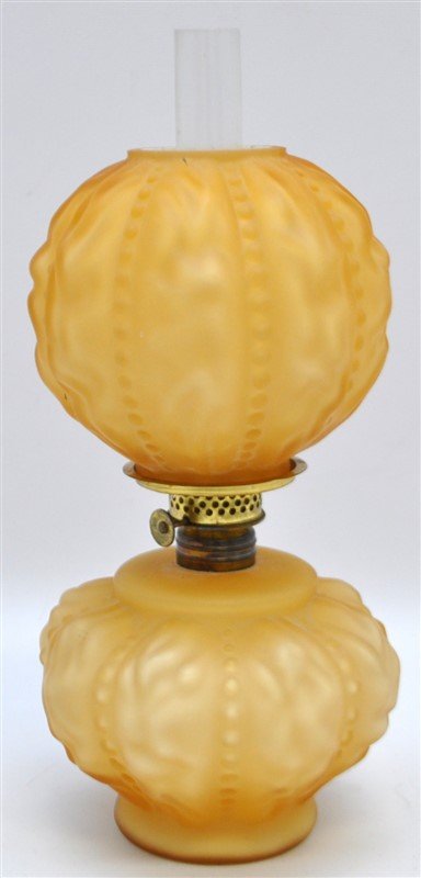 MINIATURE BUTTERSCOTCH SATIN GLASS FENTON LAMP (1 of 7)