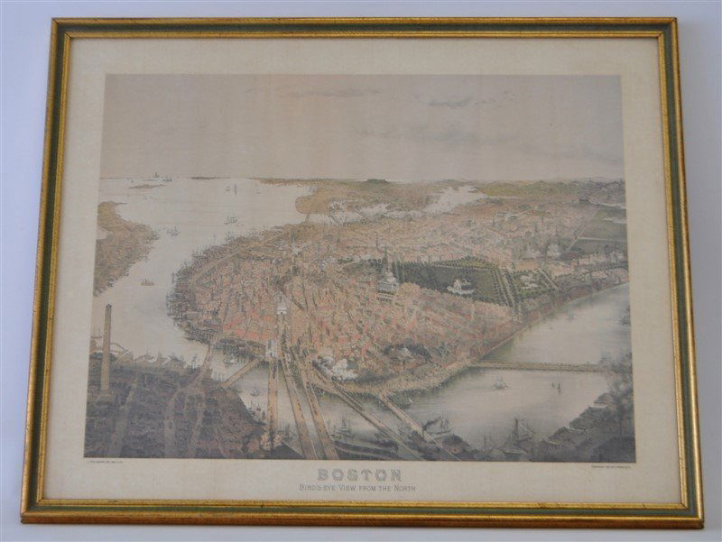 c 1877 MAP BIRDS EYE VIEW OF BOSTON LITHO (1 of 10)