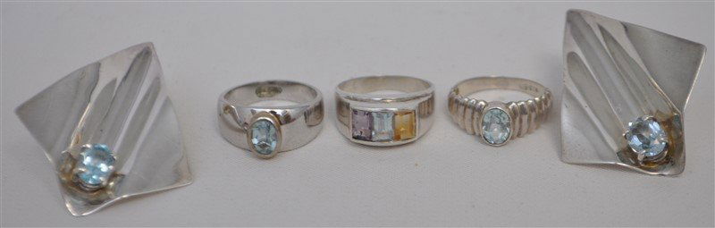 4 PC STERLING GEMSTONE RINGS + EARRINGS (1 of 5)