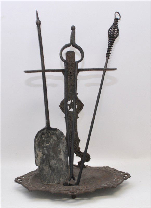 19TH C. CAST IRON FIREPLACE SET STARS (1 of 7)