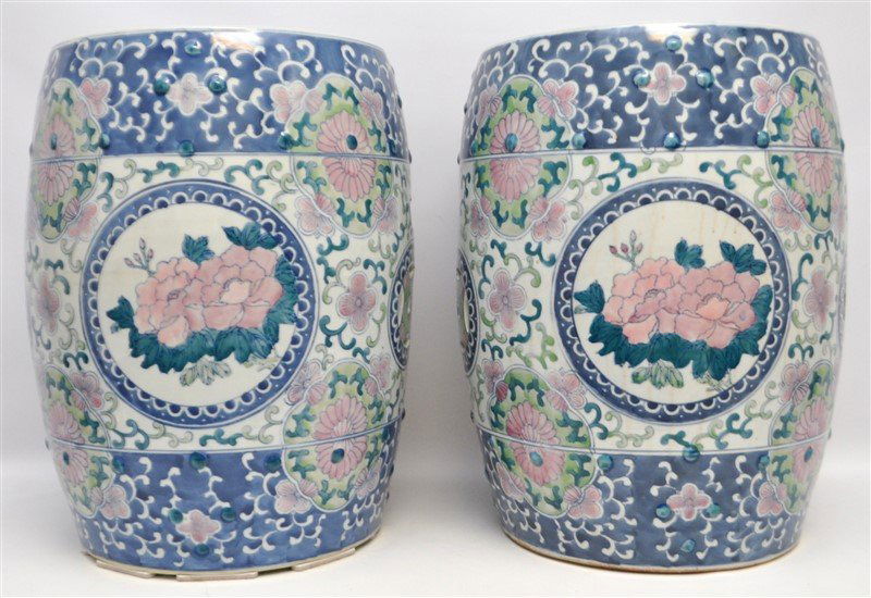 MATCHED PAIR GARDEN STOOLS MUMS (1 of 8)