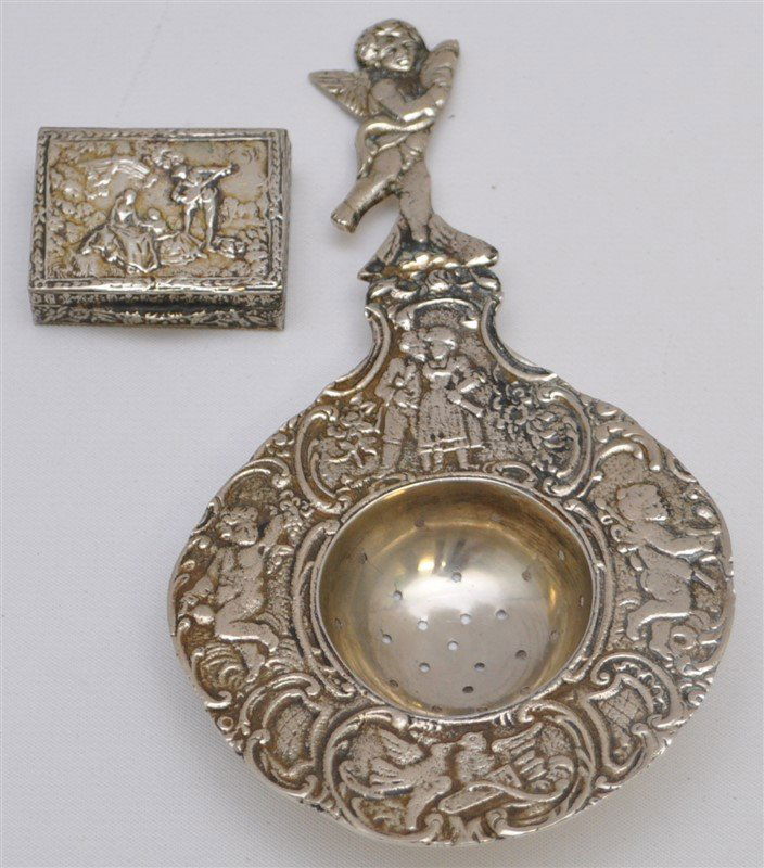 2 ITALIAN REPOUSSE TEA STRAINER & SNUFF (1 of 7)