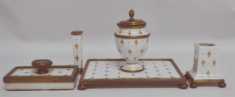 4 PC BRONZE MOUNTED FRENCH PORCELAIN DESK SET (1 of 10)