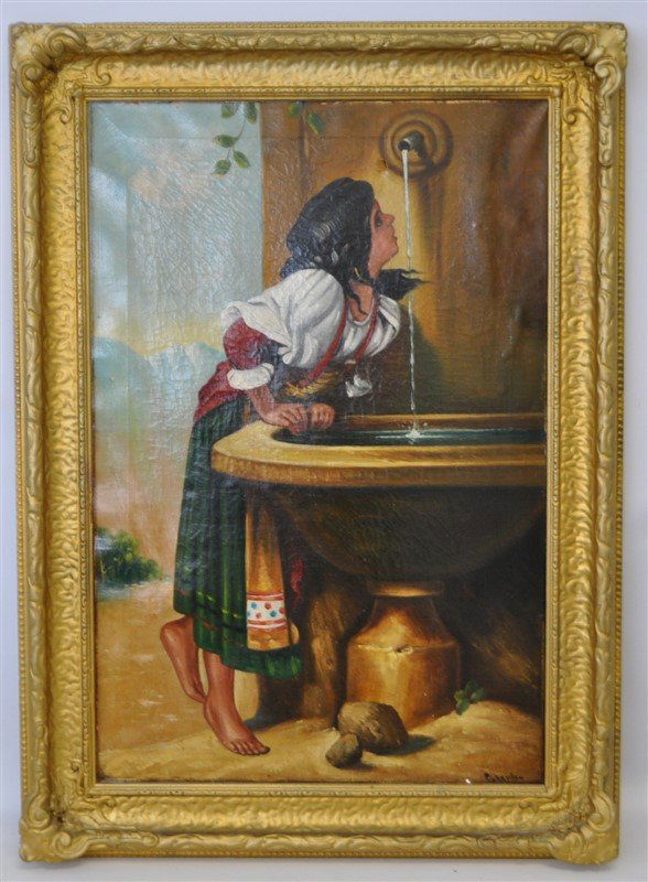 19TH C ROMAN GIRL AT A FOUNTAIN OIL (1 of 9)