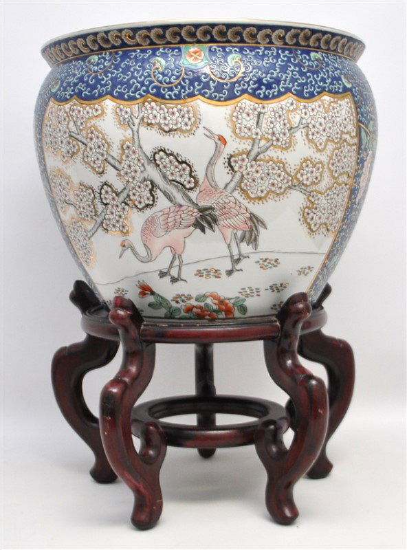 POLYCHROME ENAMELED PORCELAIN FISHBOWL (1 of 8)