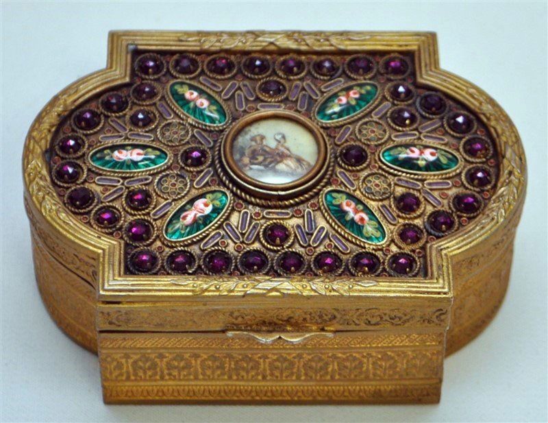 ANTIQUE FRENCH GILT BRONZE JEWELED BOX (1 of 9)