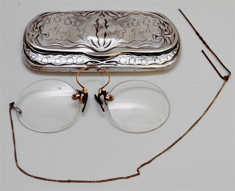 STERLING ART NOUVEAU GLASSES CASE W GLASSES (1 of 10)