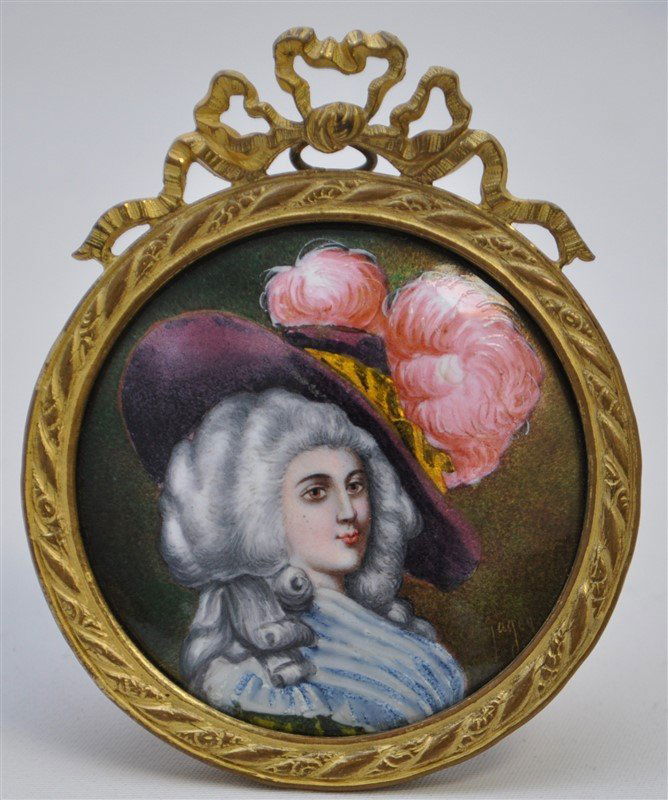 19TH C. FRENCH ENAMEL PORTRAIT MINIATURE (1 of 7)