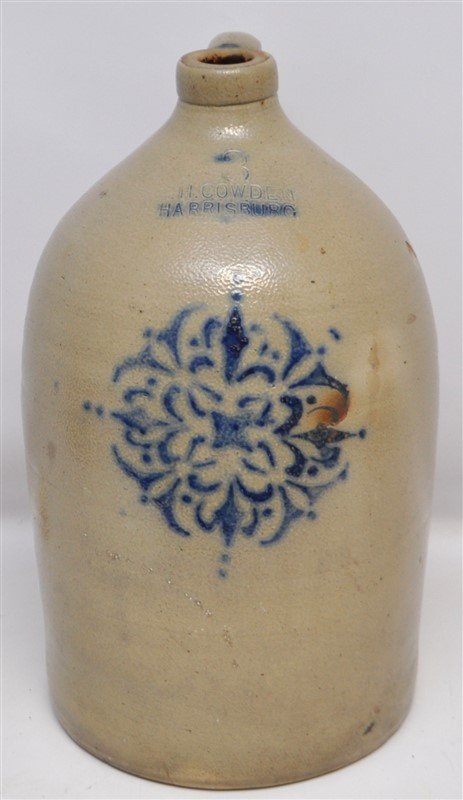c. 1881 F.H. COWDEN 4 GALLON STONEWARE JUG (1 of 9)