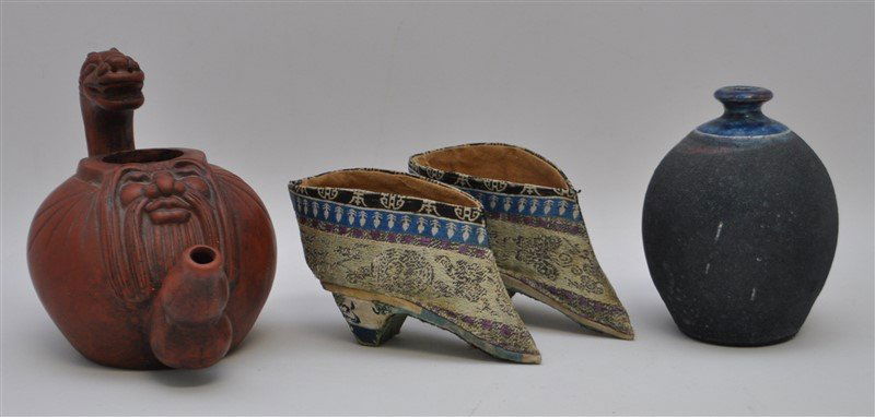 3 PC RAKU POTTERY - LOTUS SHOES - DRAGON POT (1 of 9)