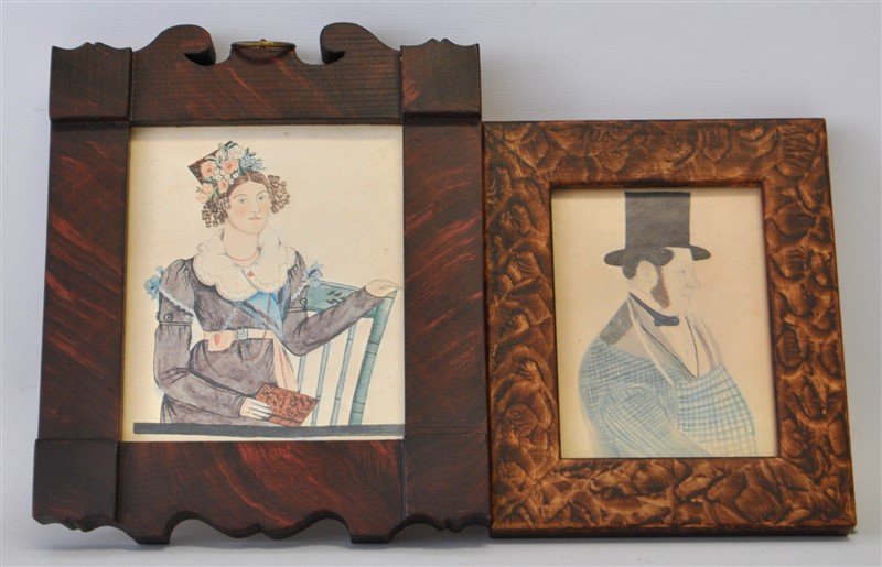 2 AMERICAN FOLK ART PRINTS IN GRAIN PAINTED FRAMES (1 of 5)