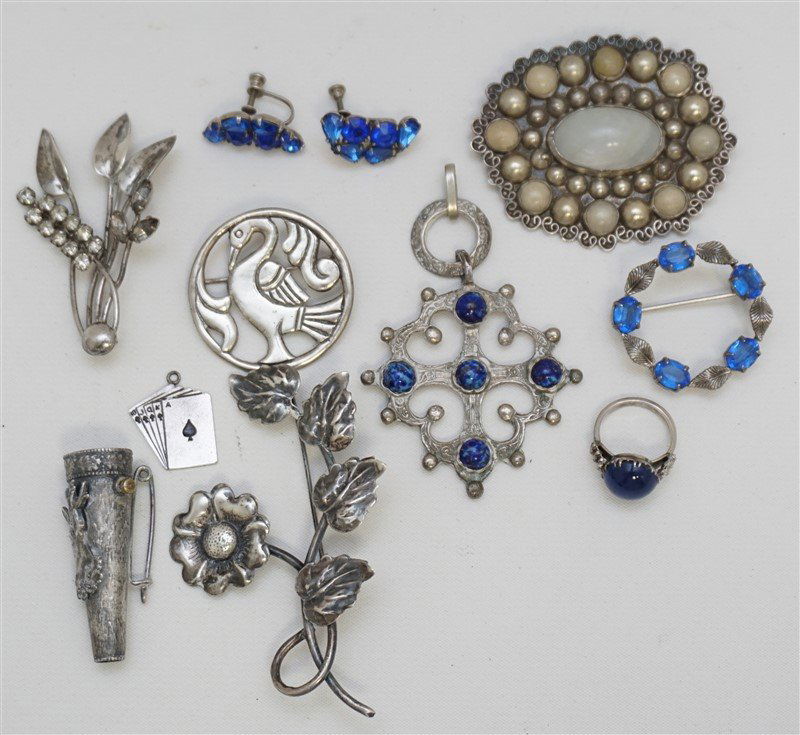 10 pc STERLING SILVER VTG JEWELRY PERUZZI + 1930-50s (1 of 8)