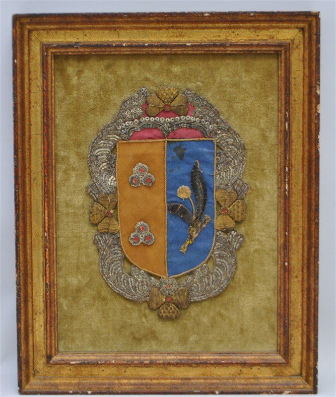 ANTIQUE 19TH C NEEDLEWORK COAT OF ARMS (1 of 5)