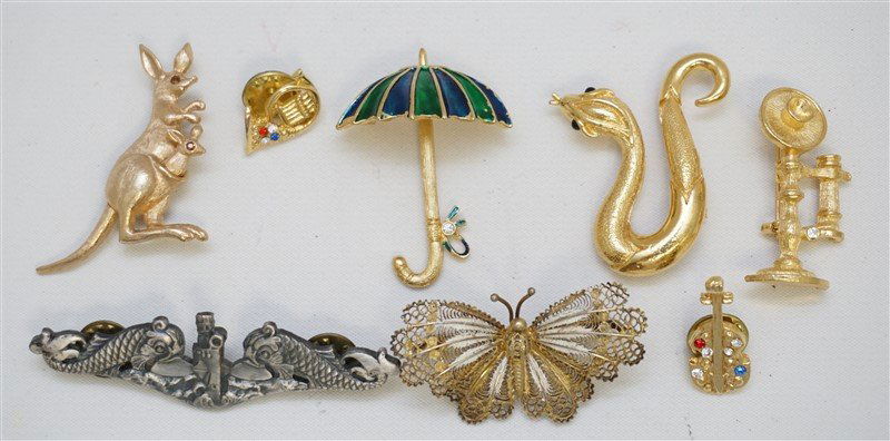 8 pc FIGURAL COSTUME BROOCHES 800 SILVER + (1 of 6)