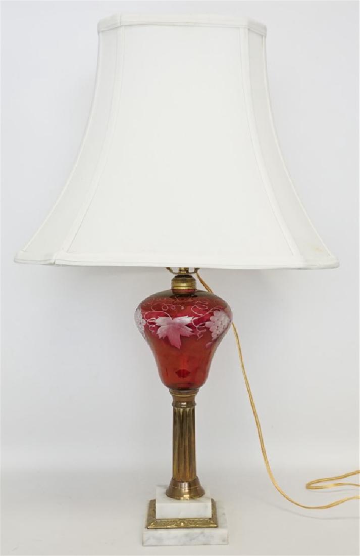 ETCHED CRANBERRY GLASS LAMP (1 of 5)