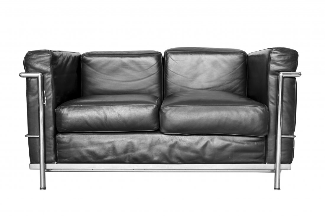 LeCorbusier for Alivar Black Leather 2 Cushion Sofa: LeCorbusier for Alivar Black Leather 2 Cushion Sofa 26 1/2" W 51 1/4" D 27 3/4"