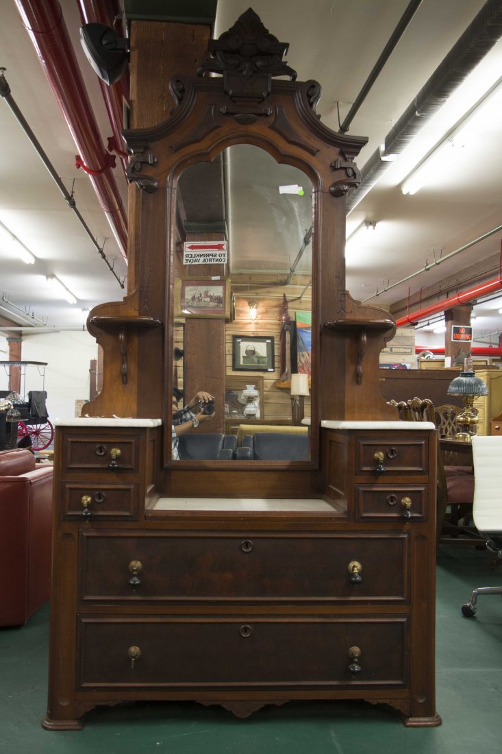 Victorian Marble Top Dresser with Mirror: Very Good Condition H 90 1/2" W 45 1/4" D 20"