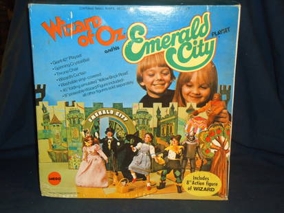 Mego Emerald City Play Set with Seven Figures: Mint in the box Mego Emerald City play set with all the accessories and seven 8" figures ( mint in their boxes as well) Figures include Glinda the Good Witch, The Wizard, Dorothy and Toto, The Lion,