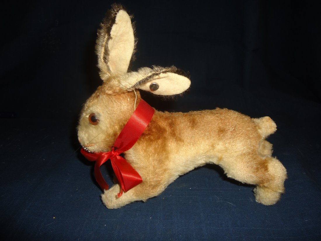 Steiff Rabbit: Button in ear, early button, tag missing, large example, 7 1/2" in length. MINT