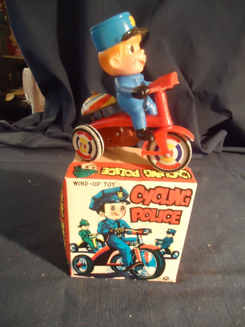 Vintage Wind-Up Toy MIB: Cycling Police, 4 1/2" in length, Japan. MINT