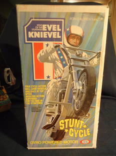 Vintage Evil Knievel Play Set MIB: This toy was factory sealed until I opened it to take the pictures for the catalog. Complete and MINT. Evil figure measures 4" tall. Sweet set.