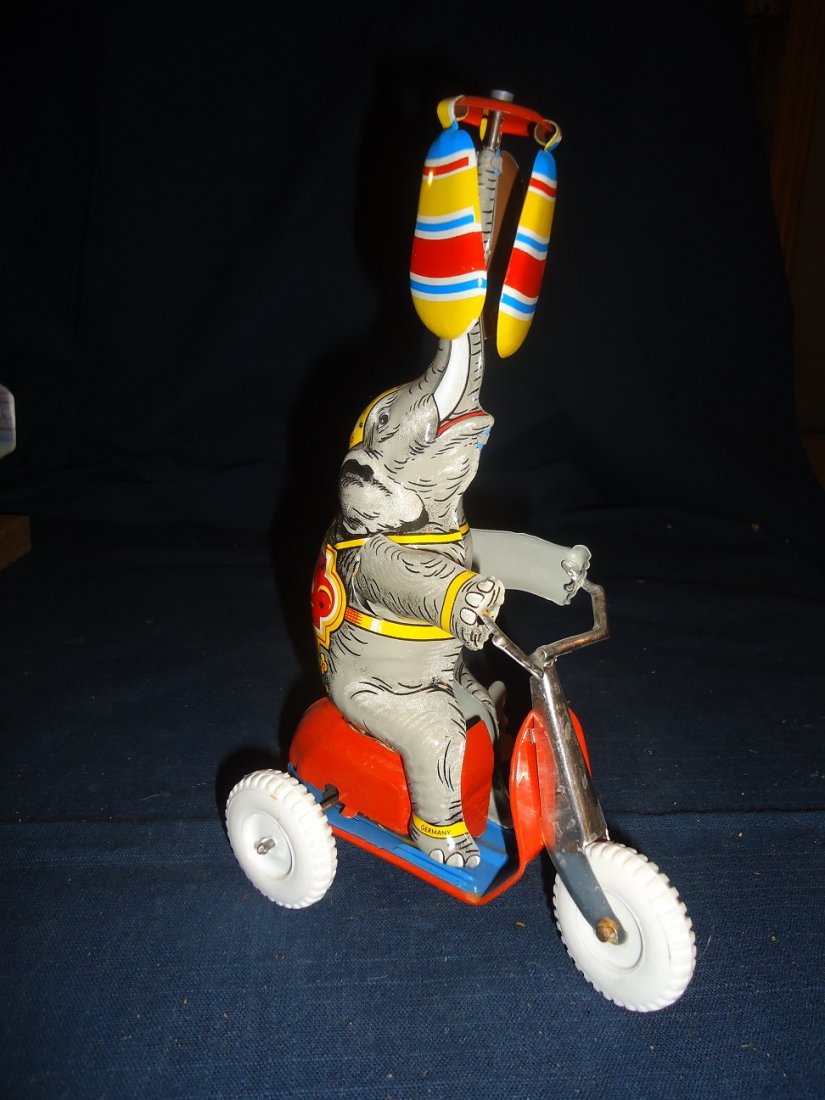U.S. Zone Germany Elephant on Trike Wind-Up Toy: Charming Elephant on tricycle, working order 8 1/2" tall MINT