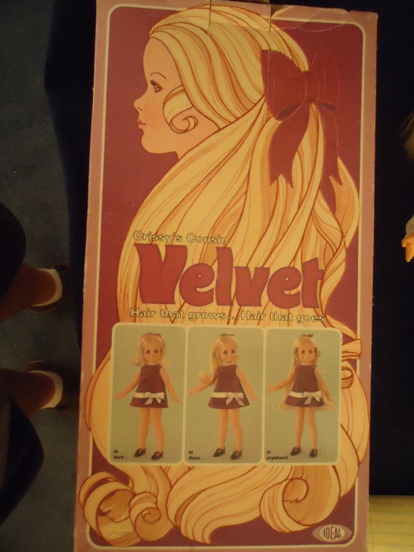 Velvet Doll MIB: Manufactured by Ideal, 1970 16" tall. Mint in Box. (Crissy's cousin) Comes with several outfits