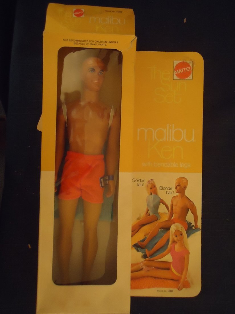1970 Sunset Malibu Ken Doll MIB: Manufactured by Mattel, Mint in the box. Box has a tear at corner. Ken is 12' tall and MINT.