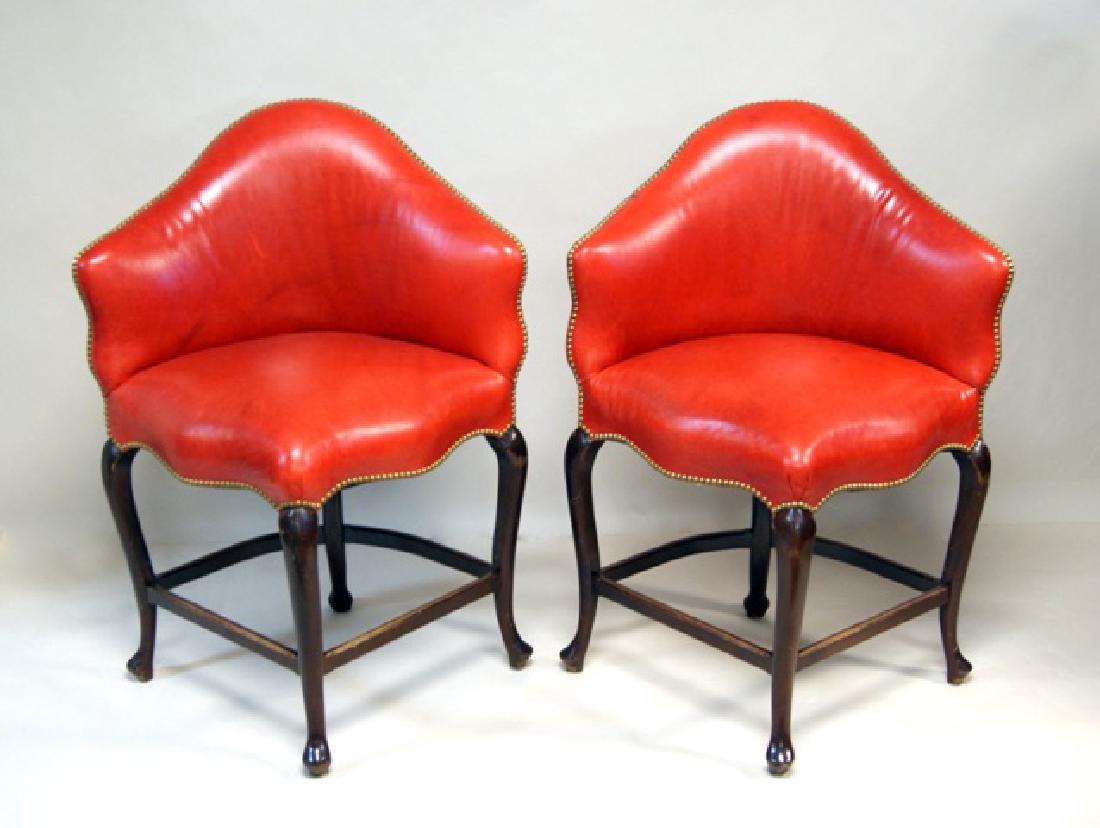 Pair Red Leather High Corner Chairs (1 of 3)